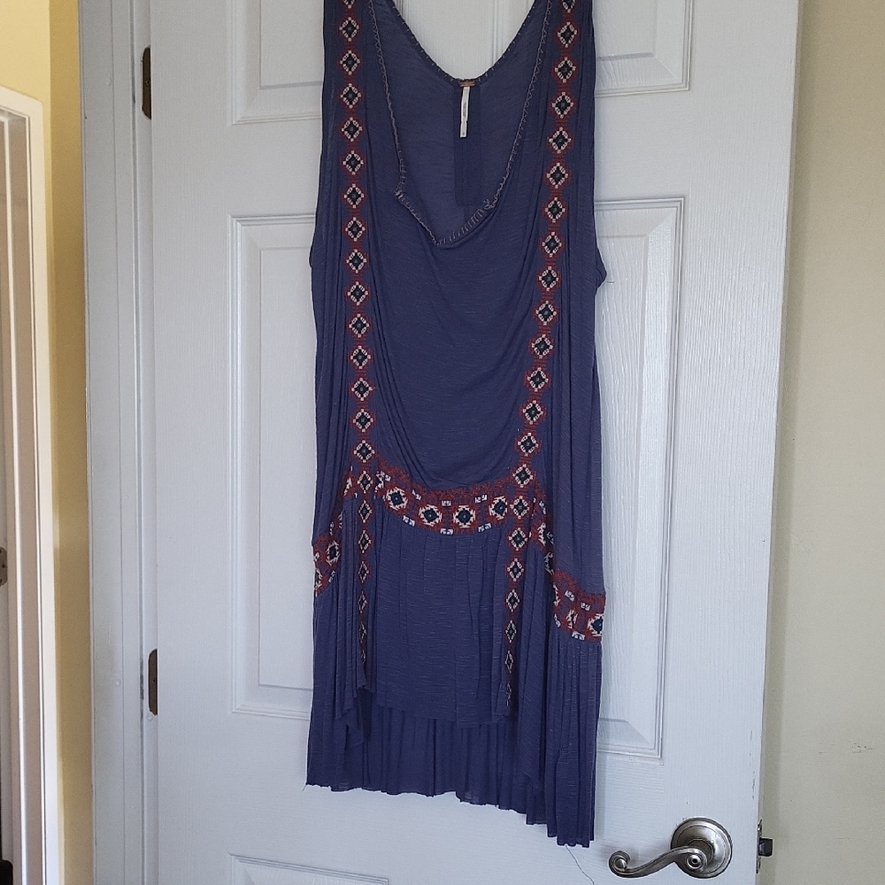 Vintage Free People Blue and Red Mini Dress Size L